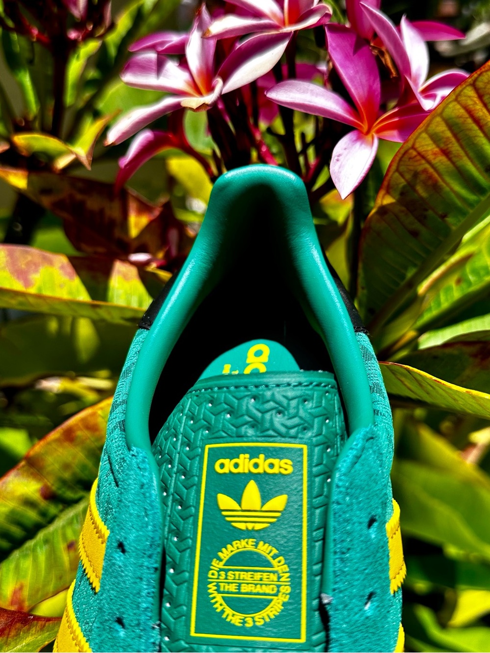 adidas Gazelle Women’s Teal Suede Sneakers Green with Yellow Three Stripes - Picture 8 of 10